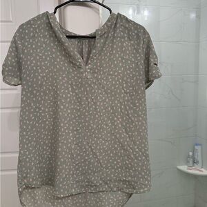 Pleione Green Short Sleeve Mandarin Collar Blouse